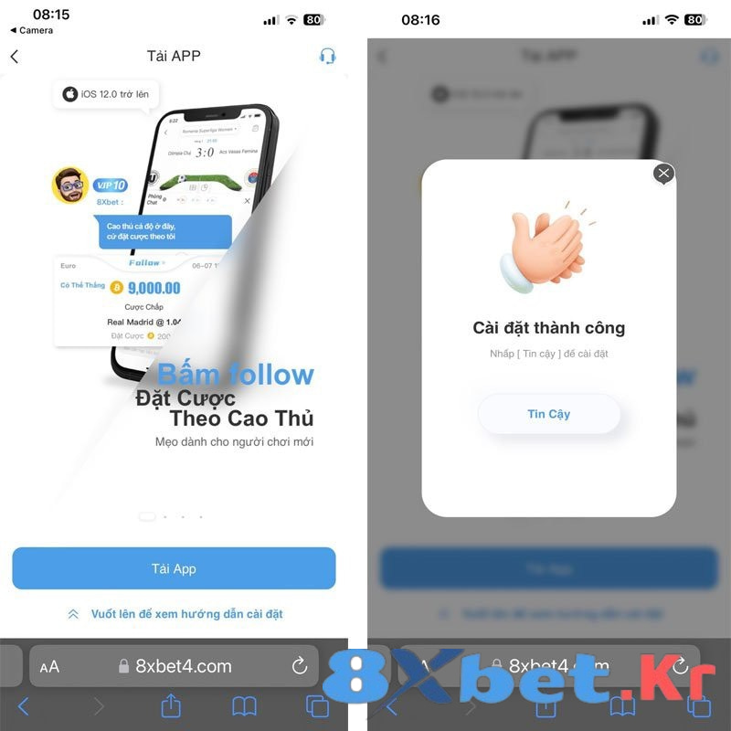 Tải ứng dụng 8Xbet trên iOS thành công