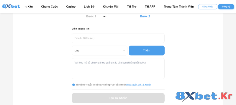 Gửi yêu cầu làm đại lý 8Xbet