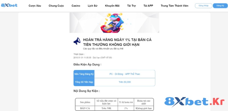 Nội dung khuyến mãi bắn cá của nhà cái 8Xbet