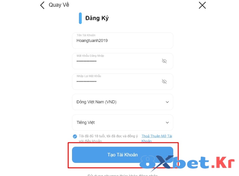 Xác nhận đăng ký 8Xbet